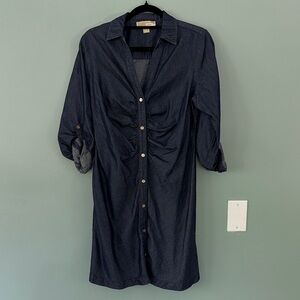 Michael Kors Navy Button-Up Long Sleeve Dress